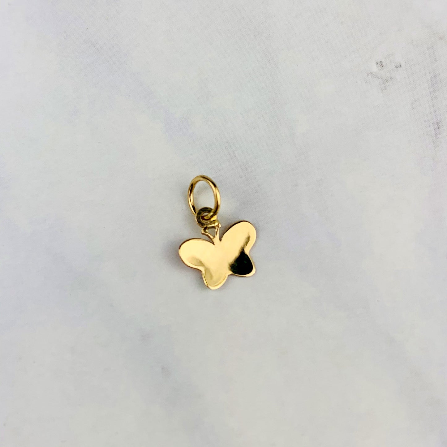 14K Solid Yellow Gold Tiny Delicate Blue and Pink Enamel Butterfly Charm / Pendant 7.8mm x 7.8mm