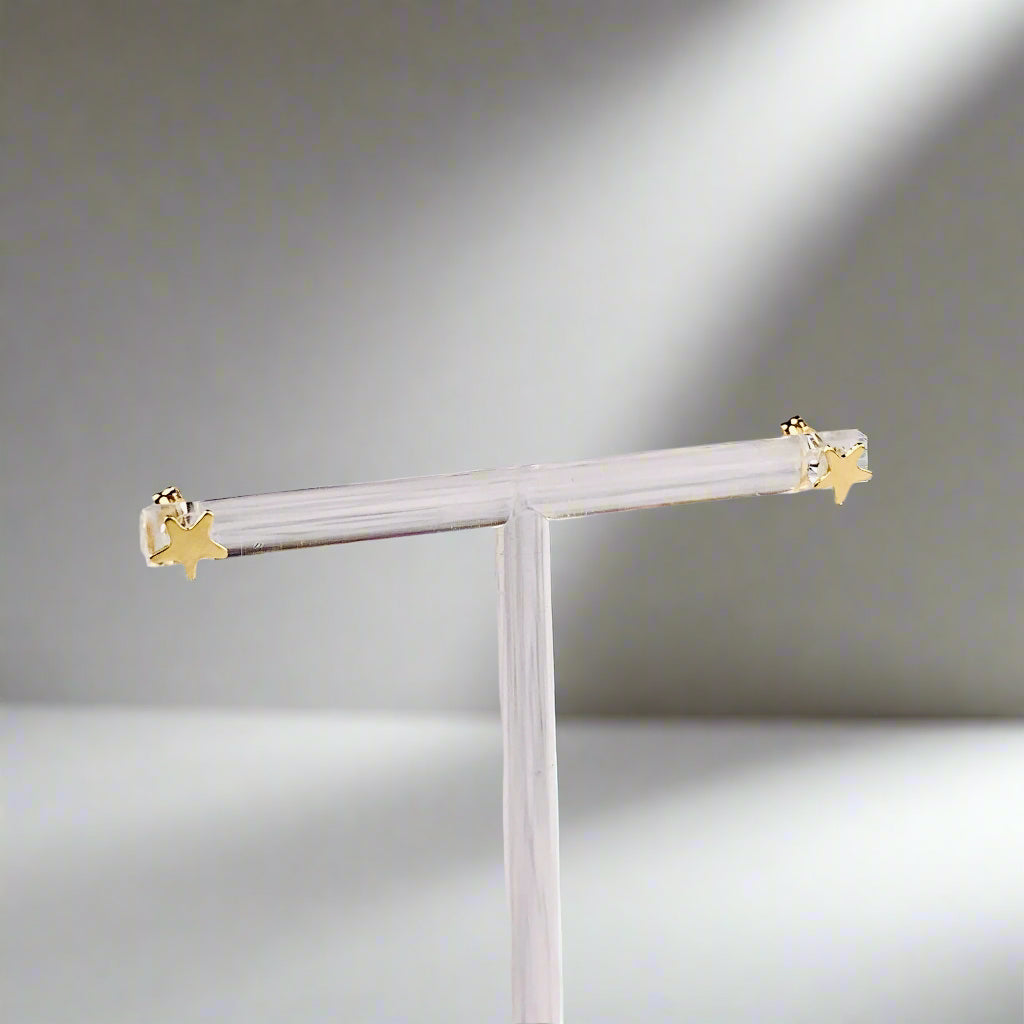 14K Solid Gold Star Stud Earrings