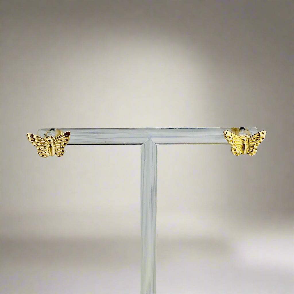 14K Solid Gold Butterfly Stud Earrings