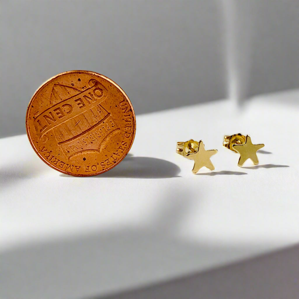 14K Solid Gold Star Stud Earrings