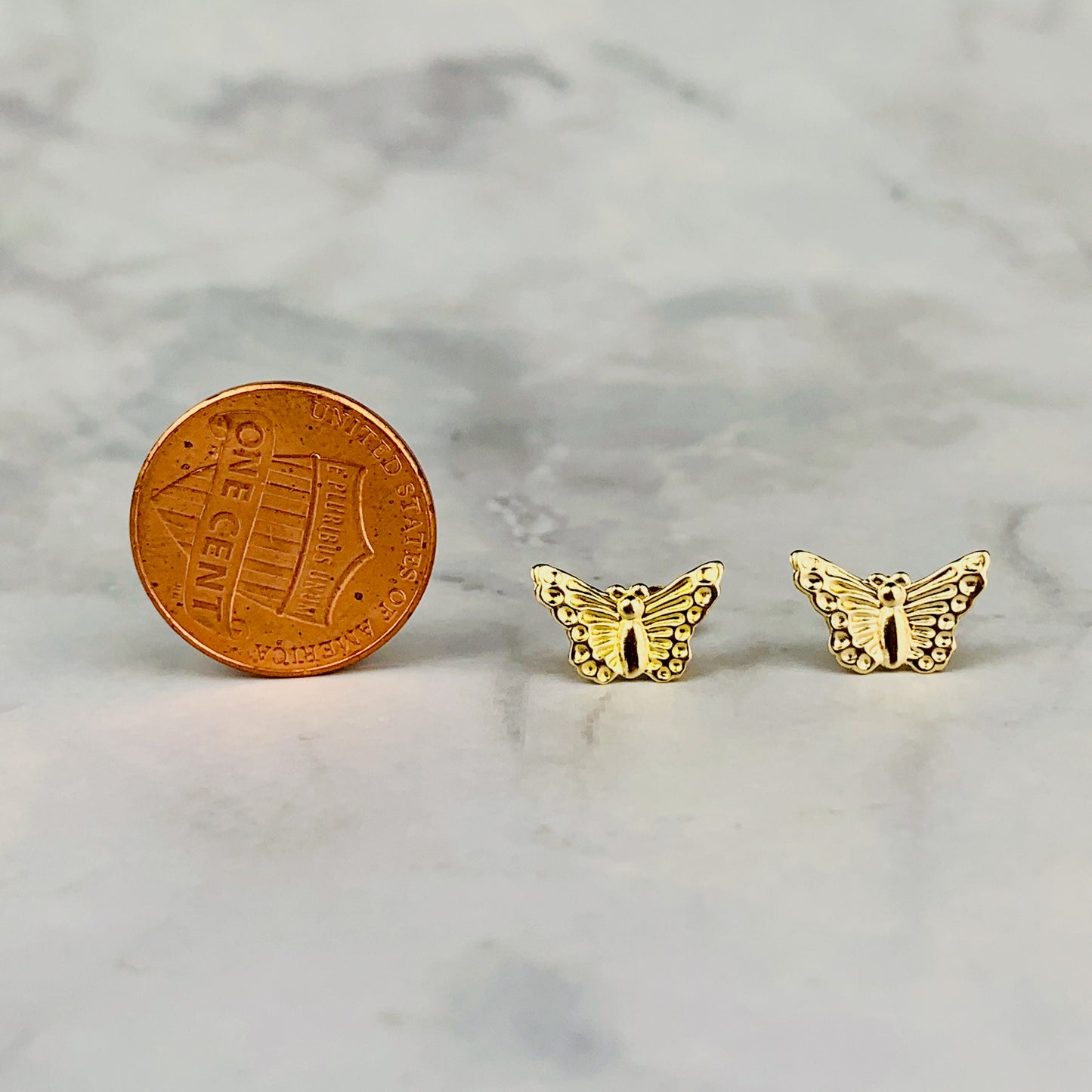 14K Solid Gold Butterfly Stud Earrings