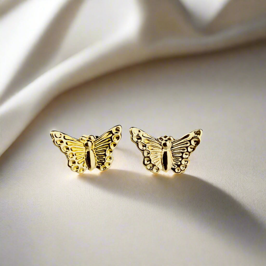 14K Solid Gold Butterfly Stud Earrings