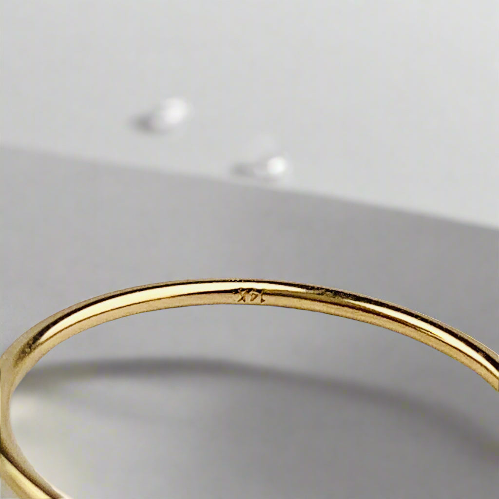 14K Solid Gold 1mm Stacking Ring / Stackable Ring with Genuine Diamond - Size 6 US