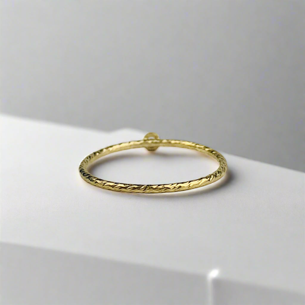 14K Gold Filled 0.9mm Stacking Ring / Stackable Ring with Bezel Set Cubic Zirconia and Etched Rope Design Band