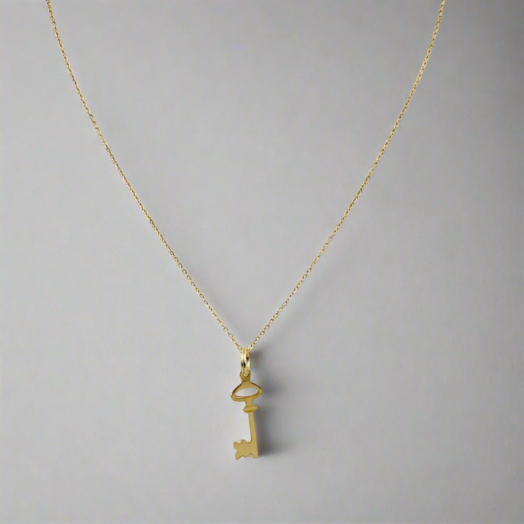 14K Gold 22mm Classic Key Charm / Pendant optional 14K Gold Cable Link Chain