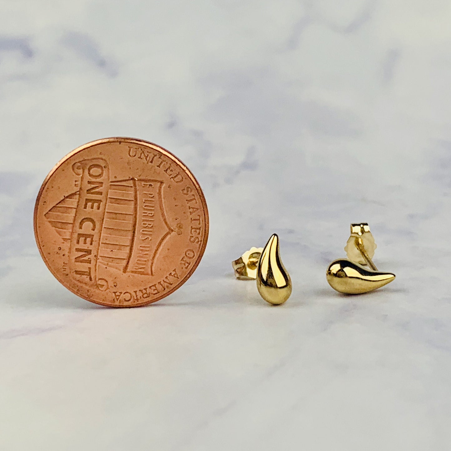 14K Yellow Gold Puffy Tear Drop Stud Earrings - Solid Gold