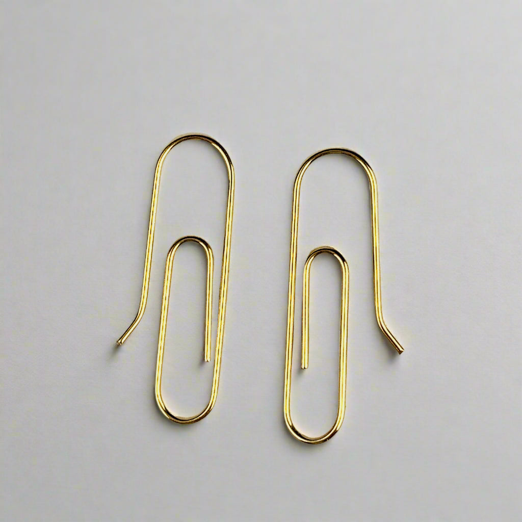 14K Yellow Gold Paperclip Earwire Earring - Single of Pair - Solid Gold