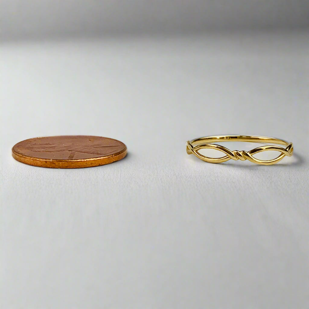 14K Solid Gold Twisted Wire / Infinity Symbol Stacking Ring / Stackable Ring - Size 6 US