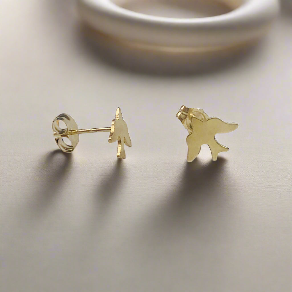 14K Solid Gold Swallow / Bird Stud Earrings