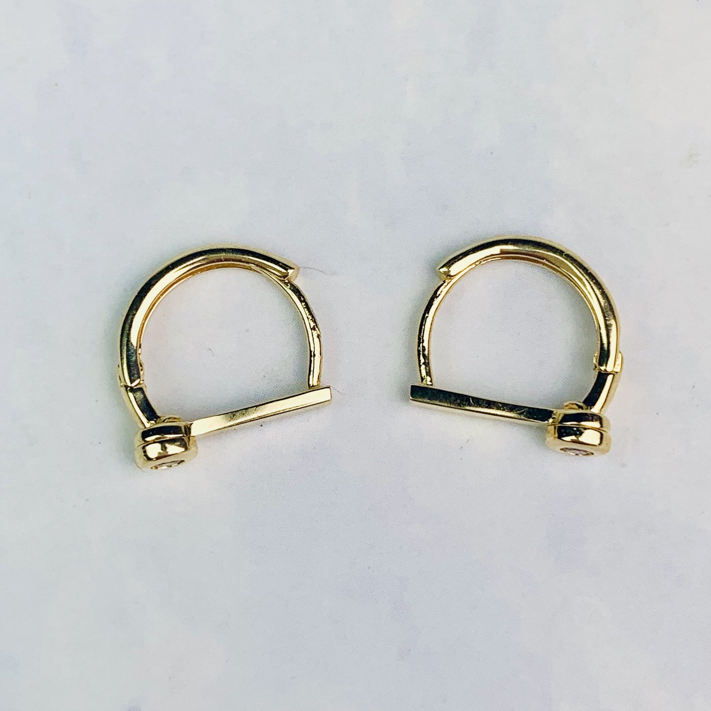 14K Yellow Gold Bezel Set Diamond Hoop / Mini Huggies with Straight Bar