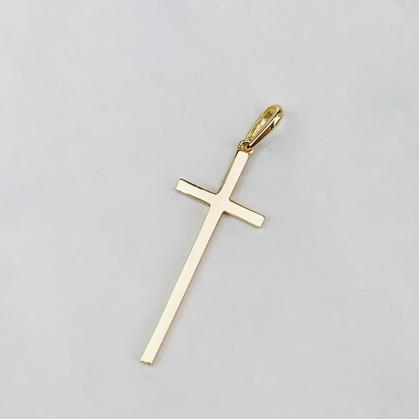 14K Solid Yellow Gold Cross Charm / Pendant 26mm x 10mm optional 14K Gold Cable Link Chain 16" or 18"