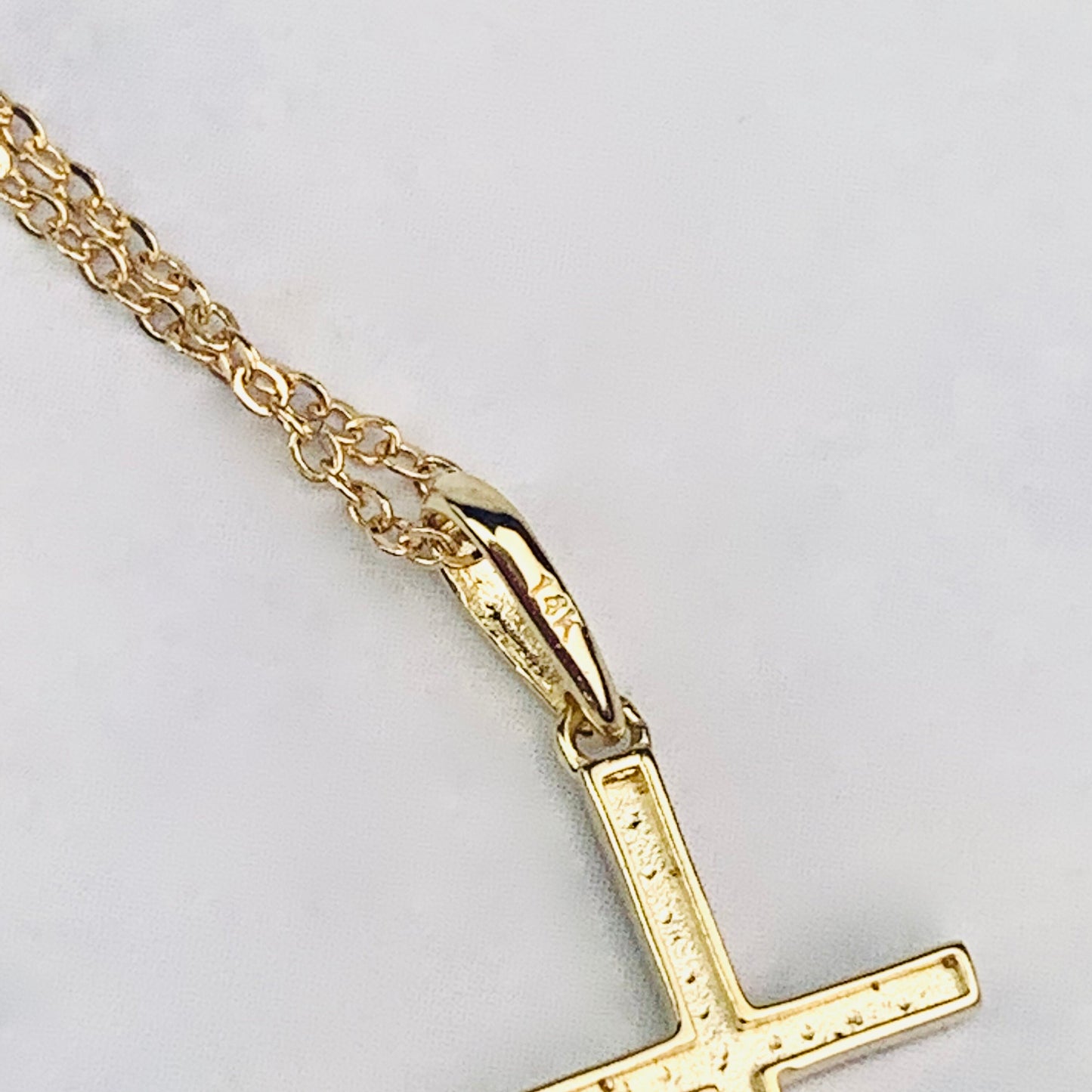 14K Solid Yellow Gold Cross Charm / Pendant 26mm x 10mm optional 14K Gold Cable Link Chain 16" or 18"