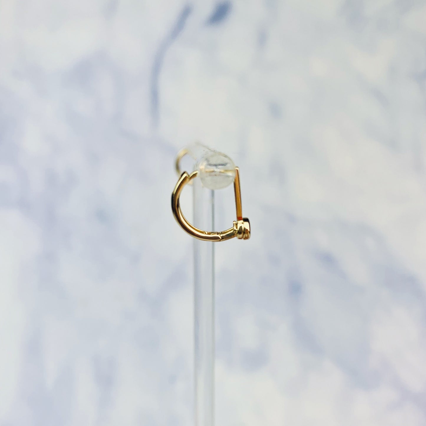 14K Yellow Gold Bezel Set Diamond Hoop / Mini Huggies with Straight Bar