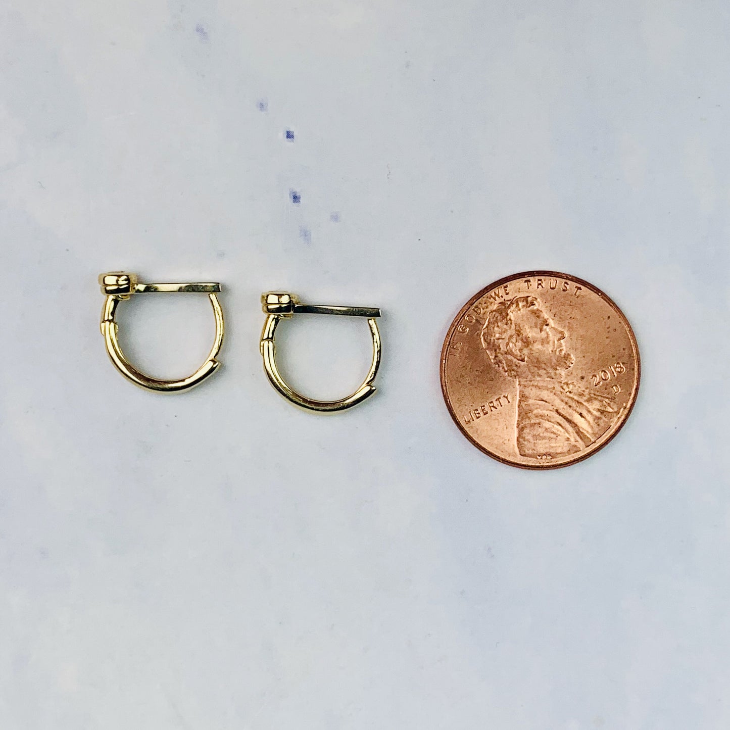 14K Yellow Gold Bezel Set Diamond Hoop / Mini Huggies with Straight Bar