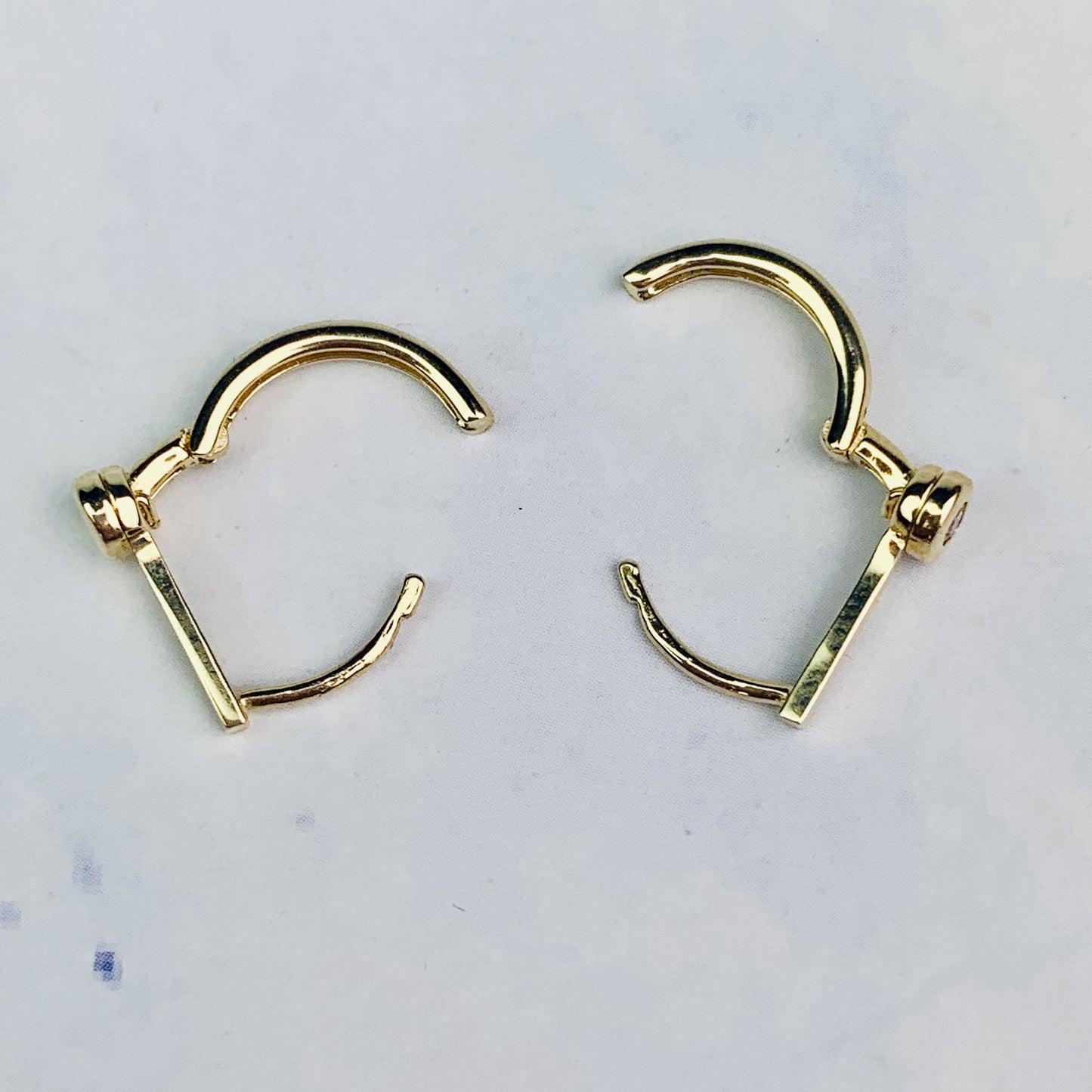 14K Yellow Gold Bezel Set Diamond Hoop / Mini Huggies with Straight Bar