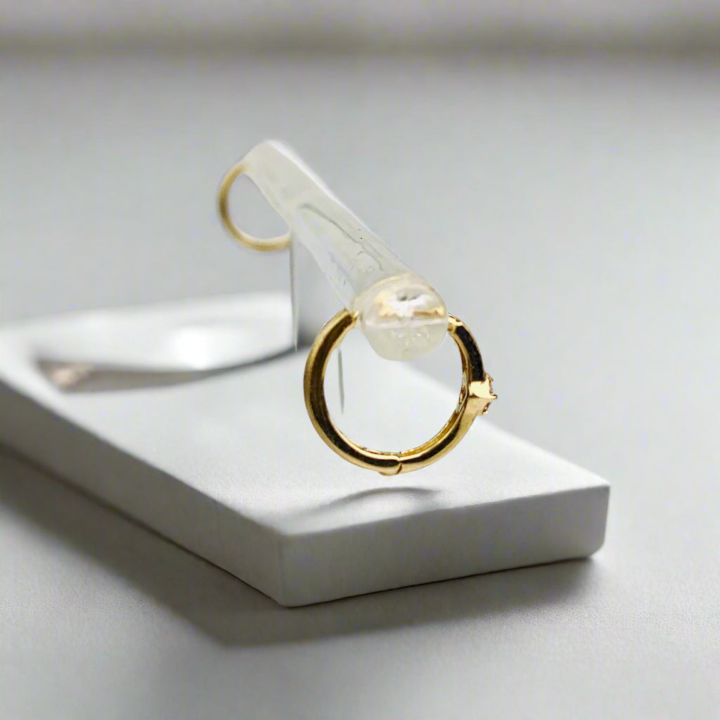 14K Brushed Gold / Satin Finish Diamond Hinged Hoop / Mini Huggies