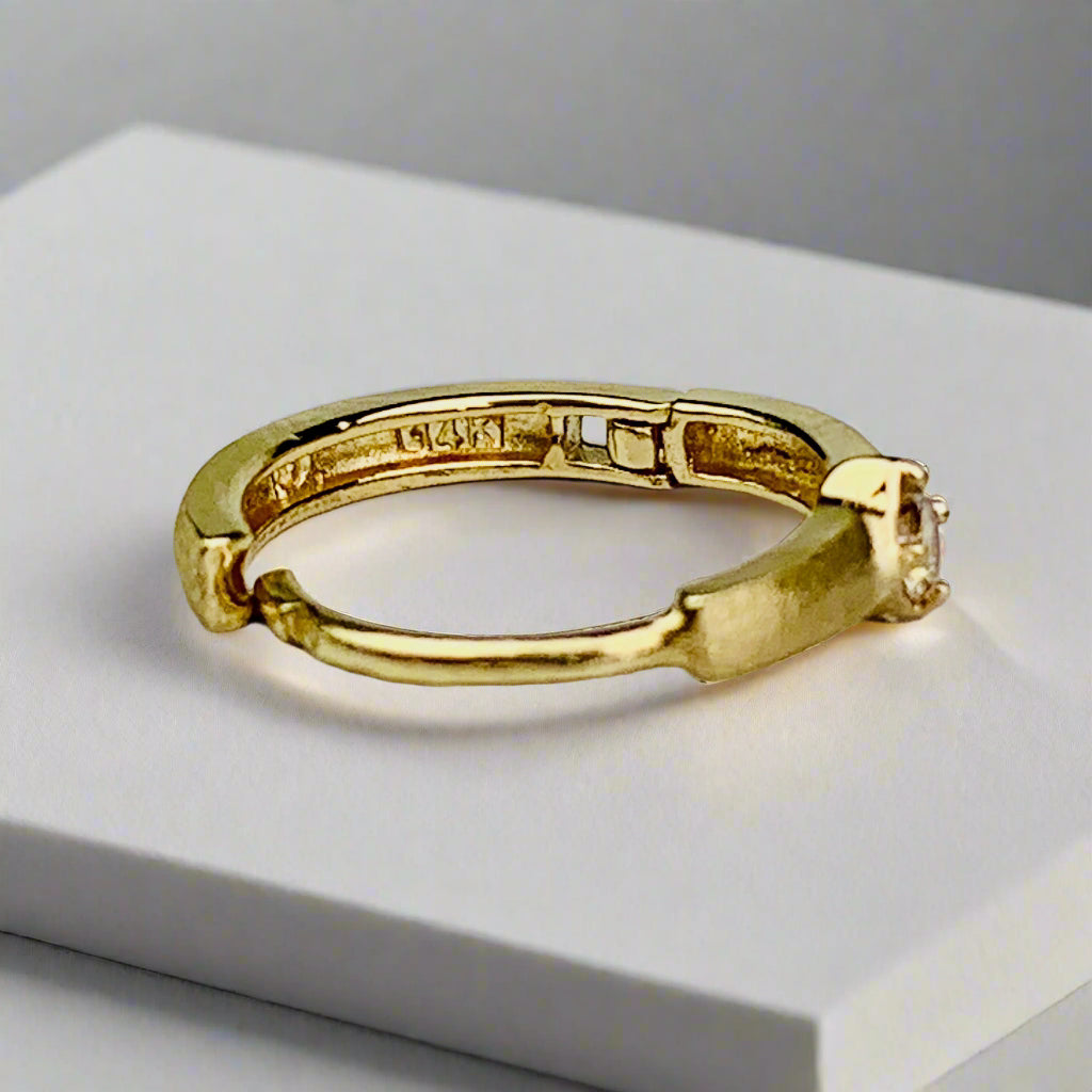 14K Brushed Gold / Satin Finish Diamond Hinged Hoop / Mini Huggies