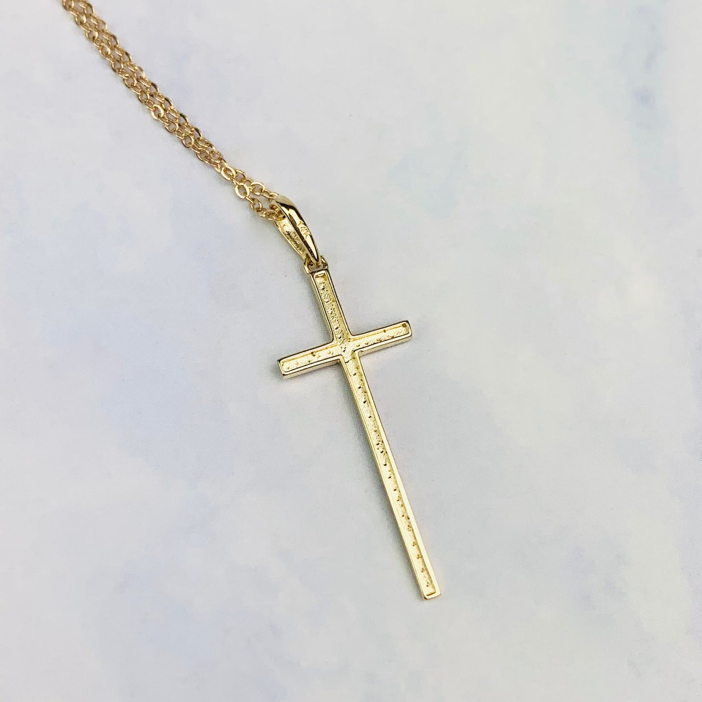 14K Solid Yellow Gold Cross Charm / Pendant 26mm x 10mm optional 14K Gold Cable Link Chain 16" or 18"