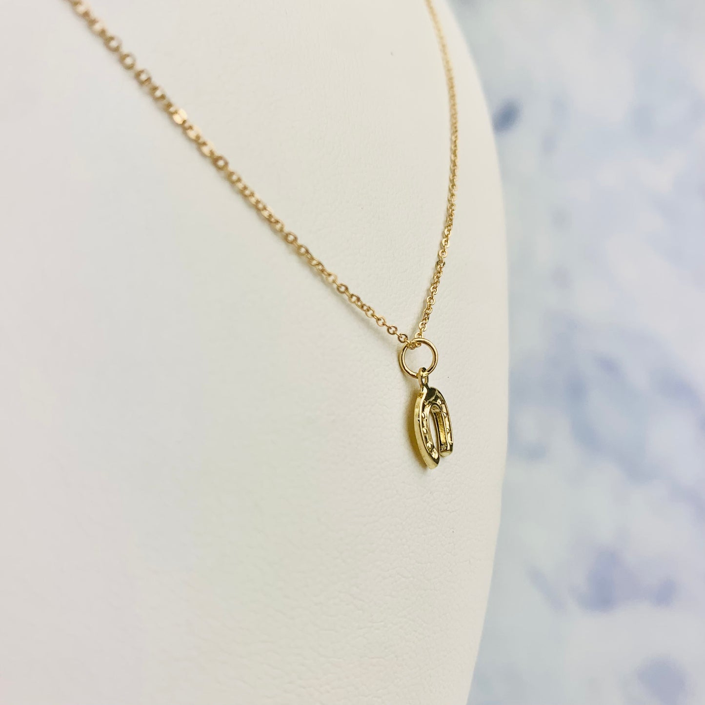 14K Solid Yellow Gold Small Horseshoe Charm / Pendant optional 14K Gold Cable Link Chain 16" or 18"