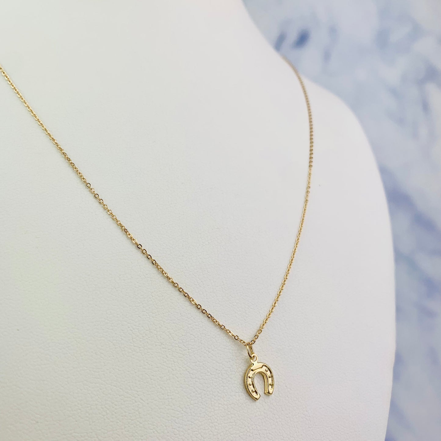 14K Solid Yellow Gold Small Horseshoe Charm / Pendant optional 14K Gold Cable Link Chain 16" or 18"