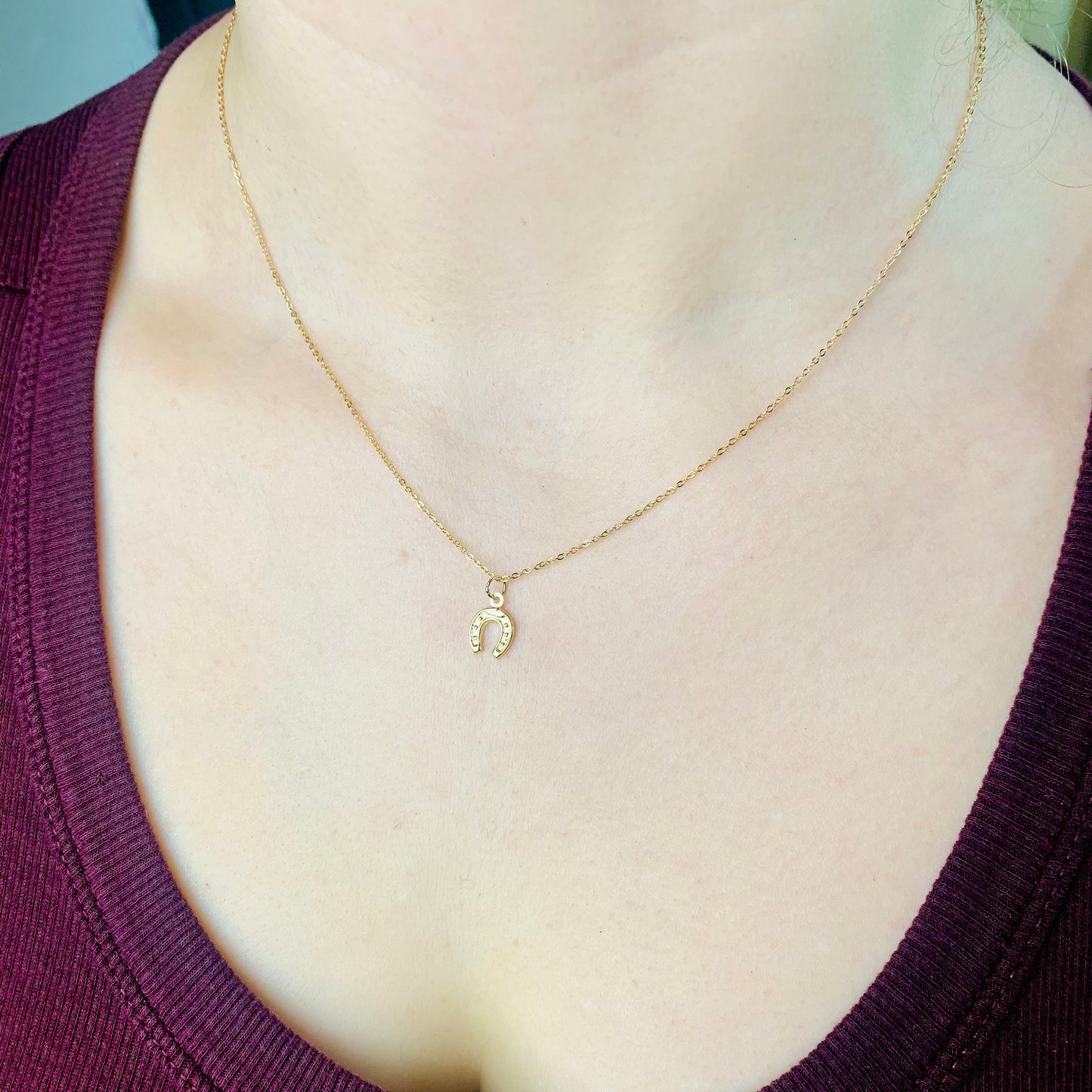 14K Solid Yellow Gold Small Horseshoe Charm / Pendant optional 14K Gold Cable Link Chain 16" or 18"