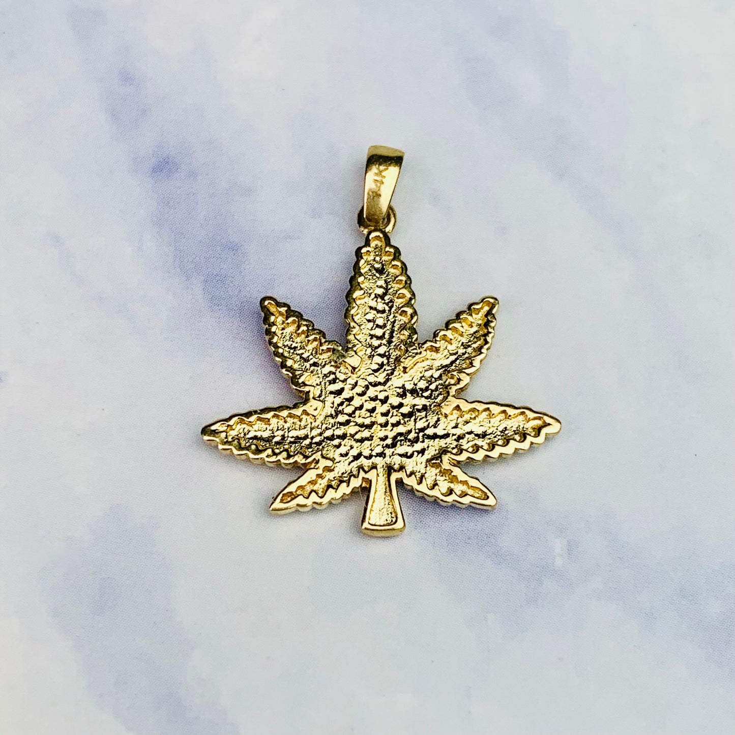 14K Yellow Gold Two Tone Gold Marijuana Leaf Charm / Pendant - 9.7mm x 9.7mm *optional 14K Gold Cable Link Chain 16" or 18"