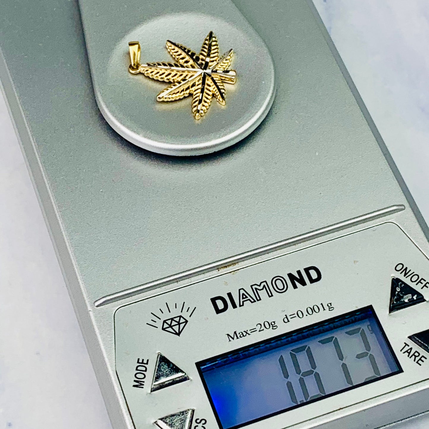 14K Yellow Gold Two Tone Gold Marijuana Leaf Charm / Pendant - 9.7mm x 9.7mm *optional 14K Gold Cable Link Chain 16" or 18"