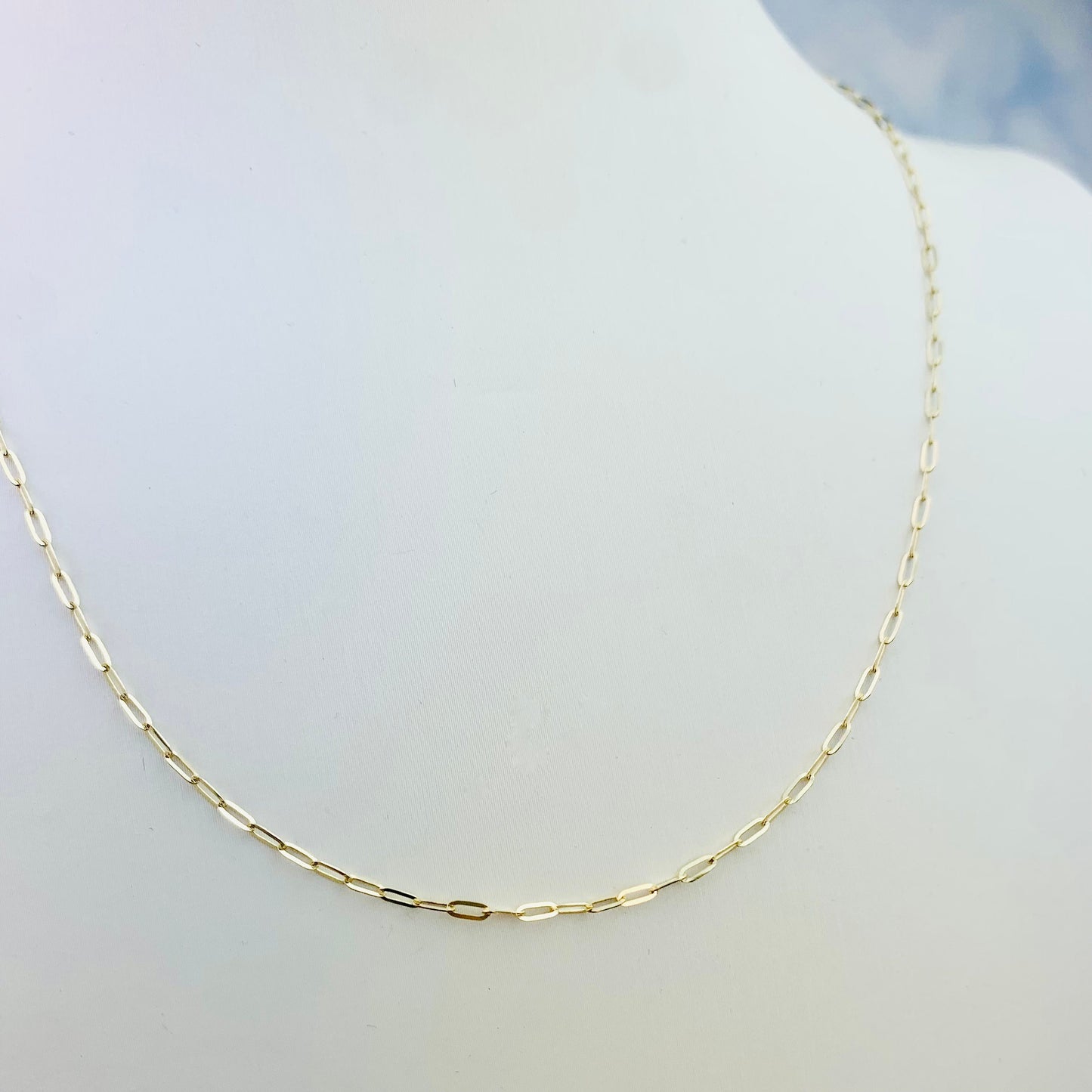 14K Solid Yellow Gold 1.3mm Paperclip Chain - 16" or 18"