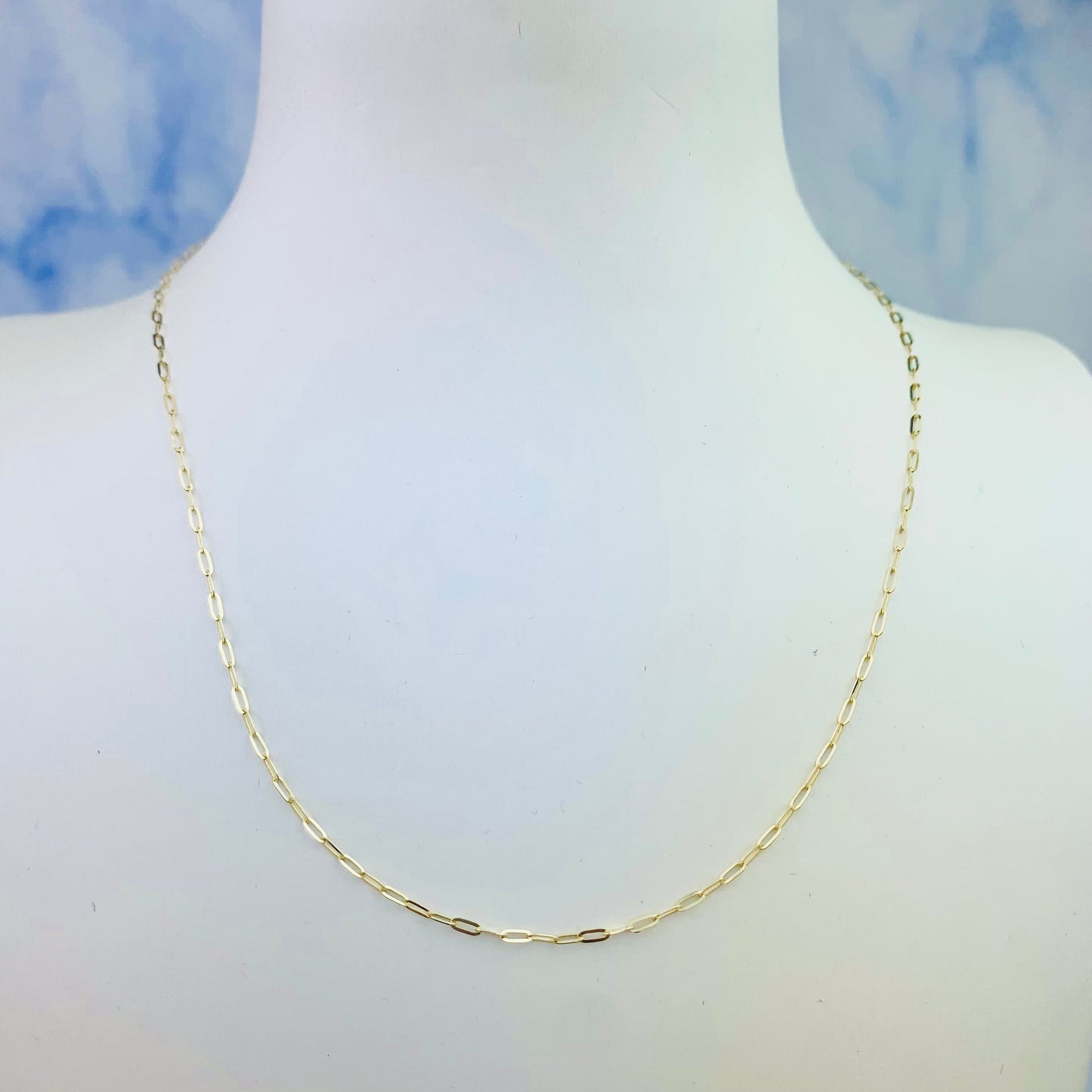 14K Solid Yellow Gold 1.3mm Paperclip Chain - 16" or 18"