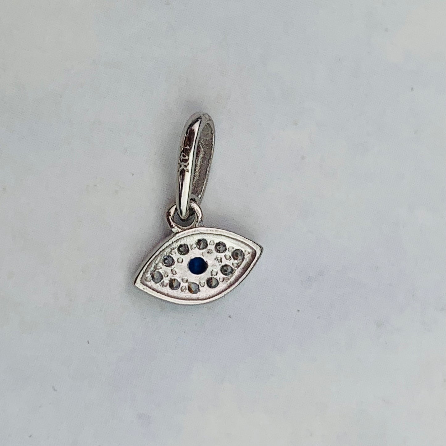 14K Solid Gold Tiny Evil Eye Charm with Clear and Blue CZ stones *optional 14K Gold Cable Link Chain 16" or 18"