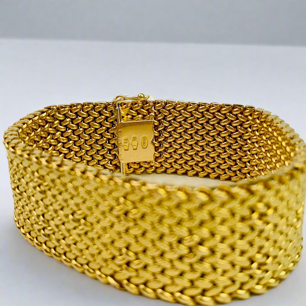 18K Gold Vintage Cartier Mesh Thick Bracelet - Estate Jewelry - 40 grams