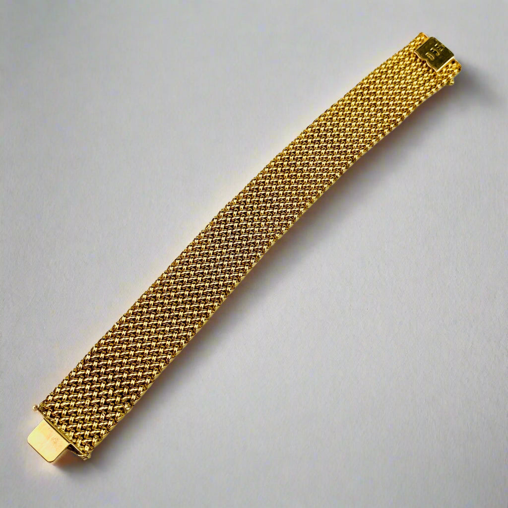 18K Gold Vintage Cartier Mesh Thick Bracelet - Estate Jewelry - 40 grams