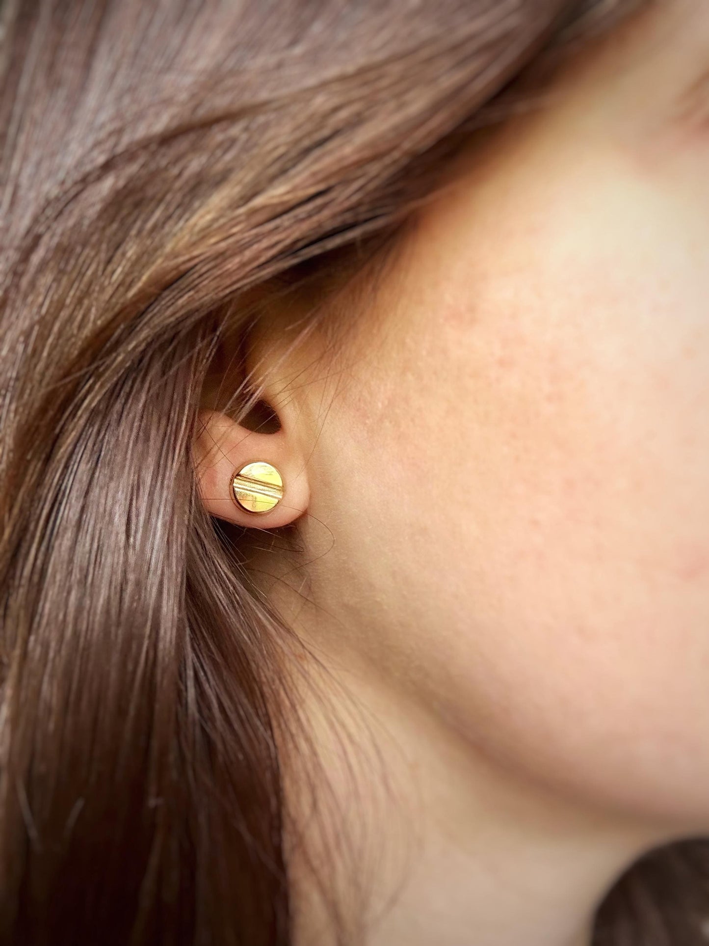 14K Yellow Solid Gold Screw-head / Screw Top / Nail Head Stud Earrings - Solid Gold
