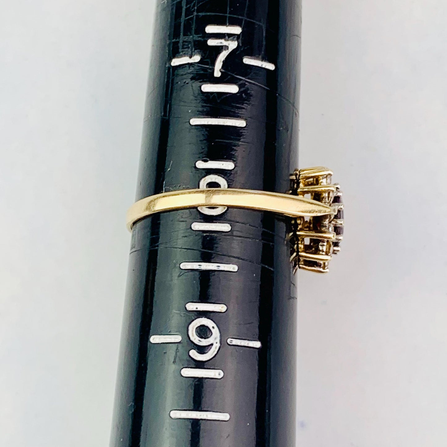 Vintage 9K / 9ct Gold Oval Red and White CZ Halo Statement Ring / Cocktail Ring - Size 6 US