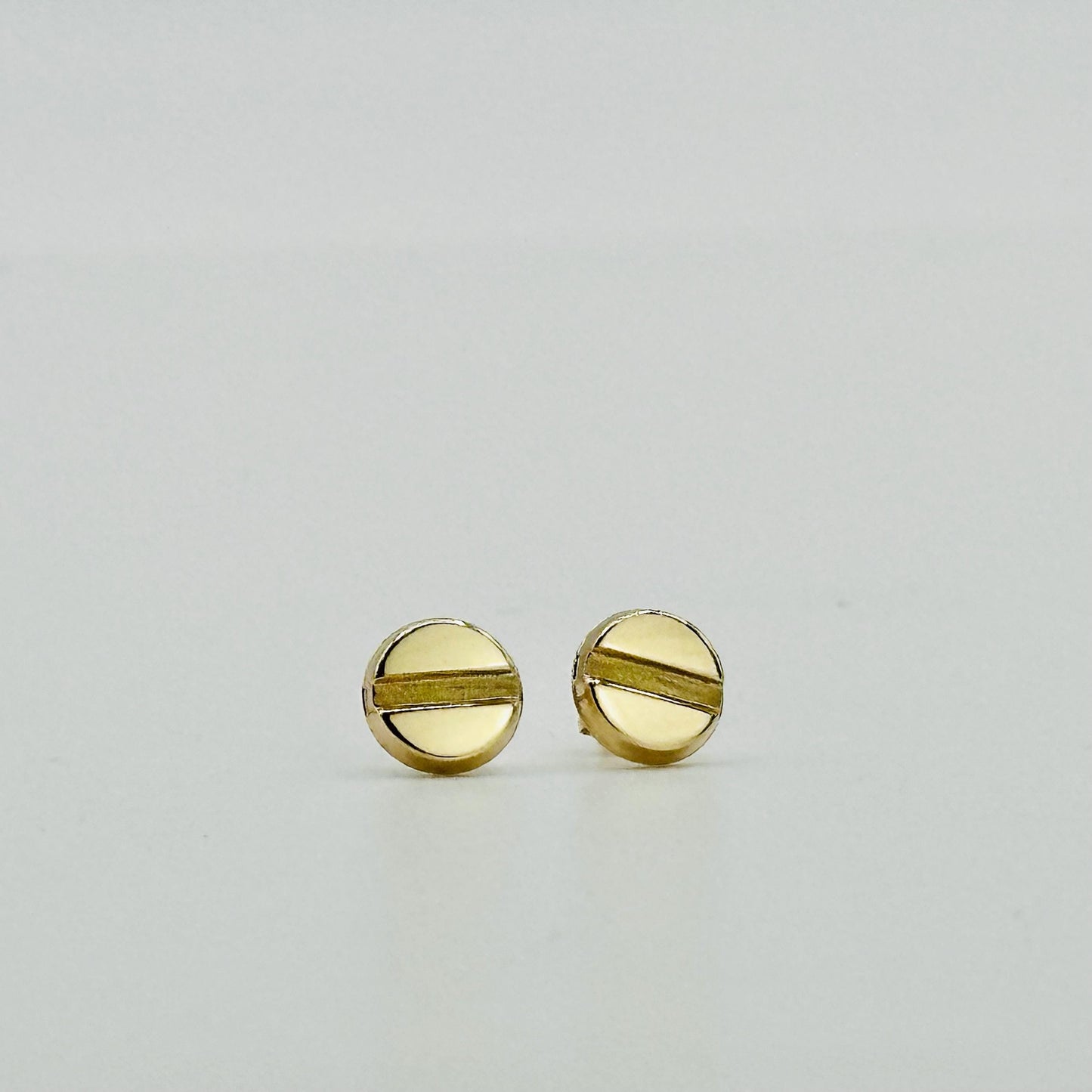 14K Yellow Solid Gold Screw-head / Screw Top / Nail Head Stud Earrings - Solid Gold