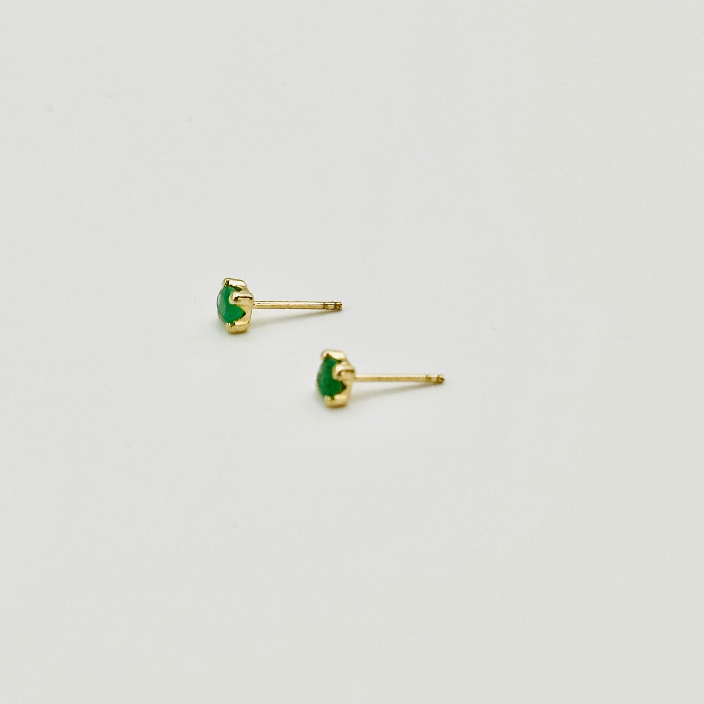 14K Solid Gold Genuine Emerald Four Prong Stud Earring