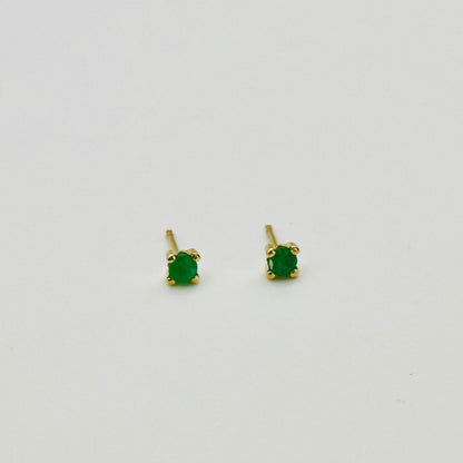 14K Solid Gold Genuine Emerald Four Prong Stud Earring