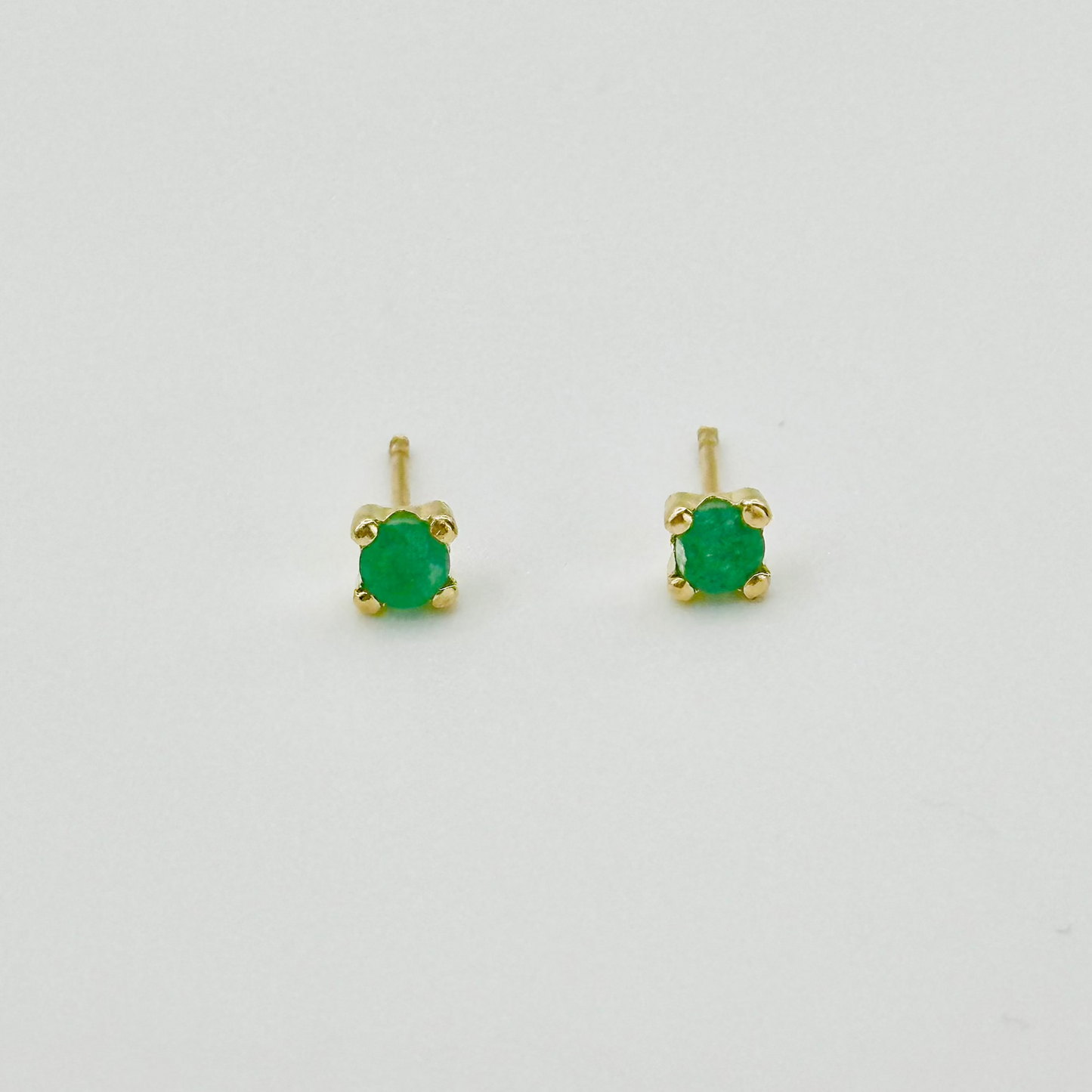 14K Solid Gold Genuine Emerald Four Prong Stud Earring