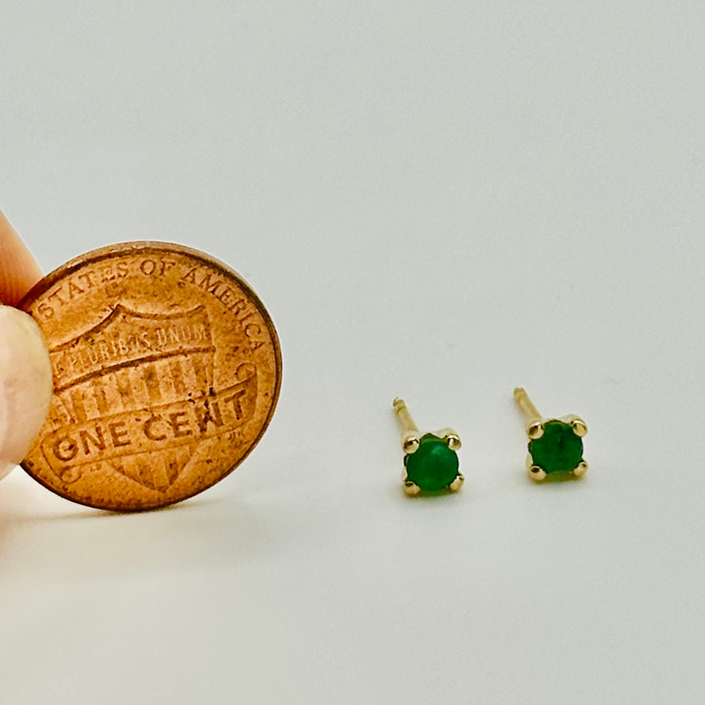 14K Solid Gold Genuine Emerald Four Prong Stud Earring