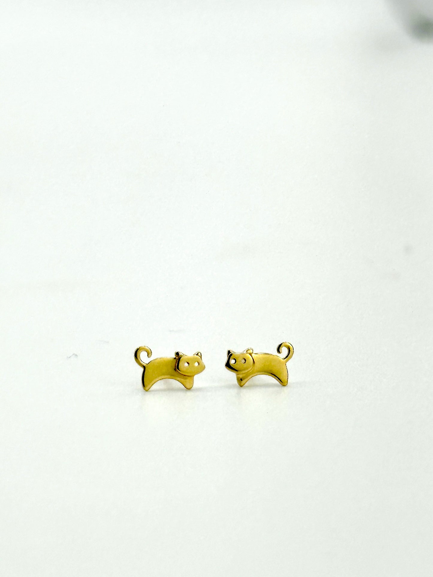 14K Solid Gold Tiny Delicate Cat Stud Earrings / Kitty Studs - Single or Pair