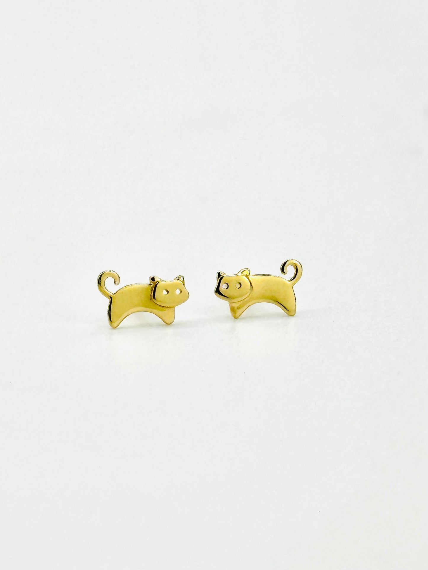 14K Solid Gold Tiny Delicate Cat Stud Earrings / Kitty Studs - Single or Pair