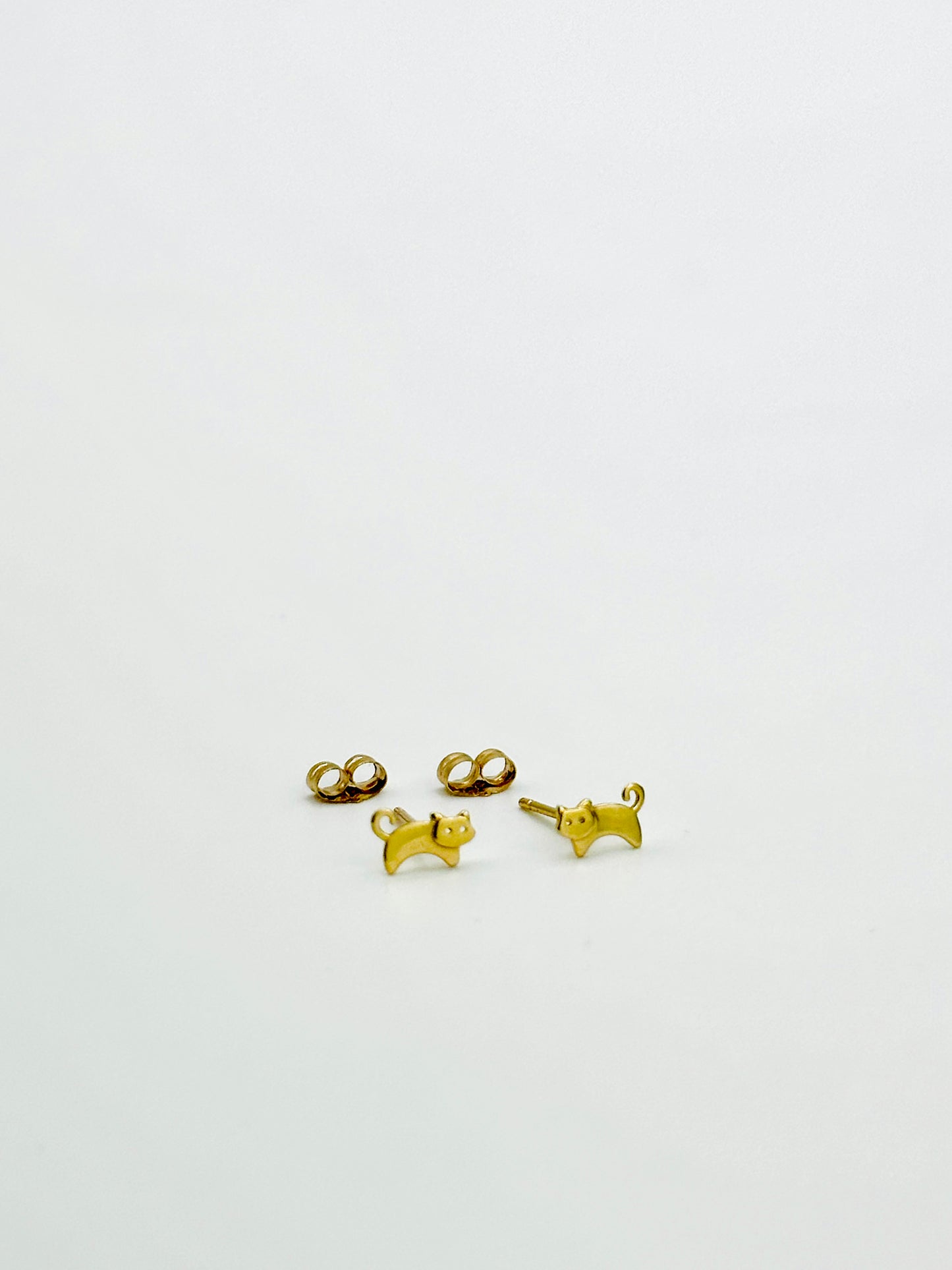 14K Solid Gold Tiny Delicate Cat Stud Earrings / Kitty Studs - Single or Pair