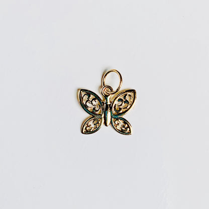 14K Solid Yellow Gold Delicate Filigree Butterfly Charm / Pendant 8mm x 94mm *optional 14K Gold Cable Link Chain 16" or 18"