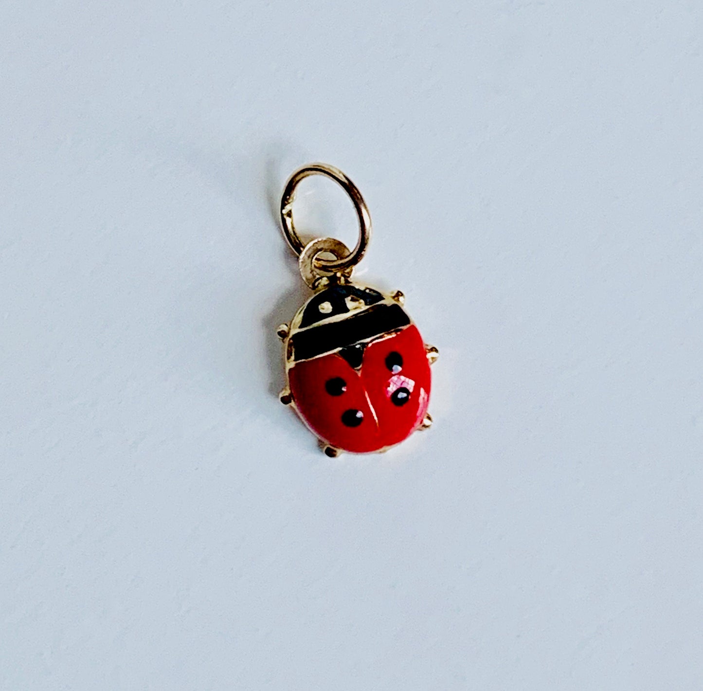 14K Yellow Gold Tiny Delicate Puffy Enamel Lady Bug Charm / Pendant 10mm x 7.3mm optional 14K Gold Cable Link Chain 16" or 18"