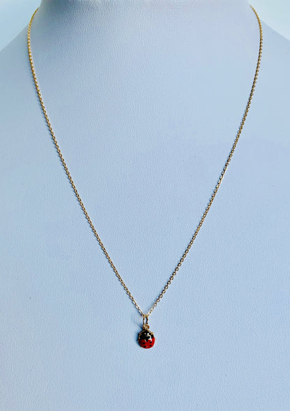 14K Yellow Gold Tiny Delicate Puffy Enamel Lady Bug Charm / Pendant 10mm x 7.3mm optional 14K Gold Cable Link Chain 16" or 18"