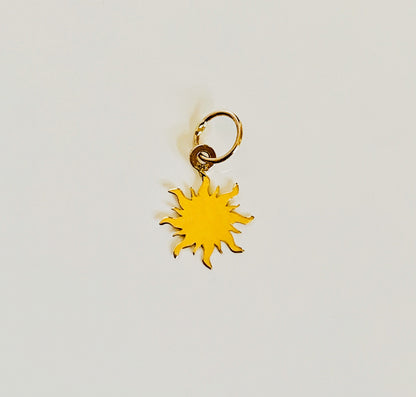 14K Solid Yellow Gold Tiny Delicate Sun / Sunburst Charm / Pendant 7mm x 7mm optional 14K Gold Cable Link Chain 16" or 18"