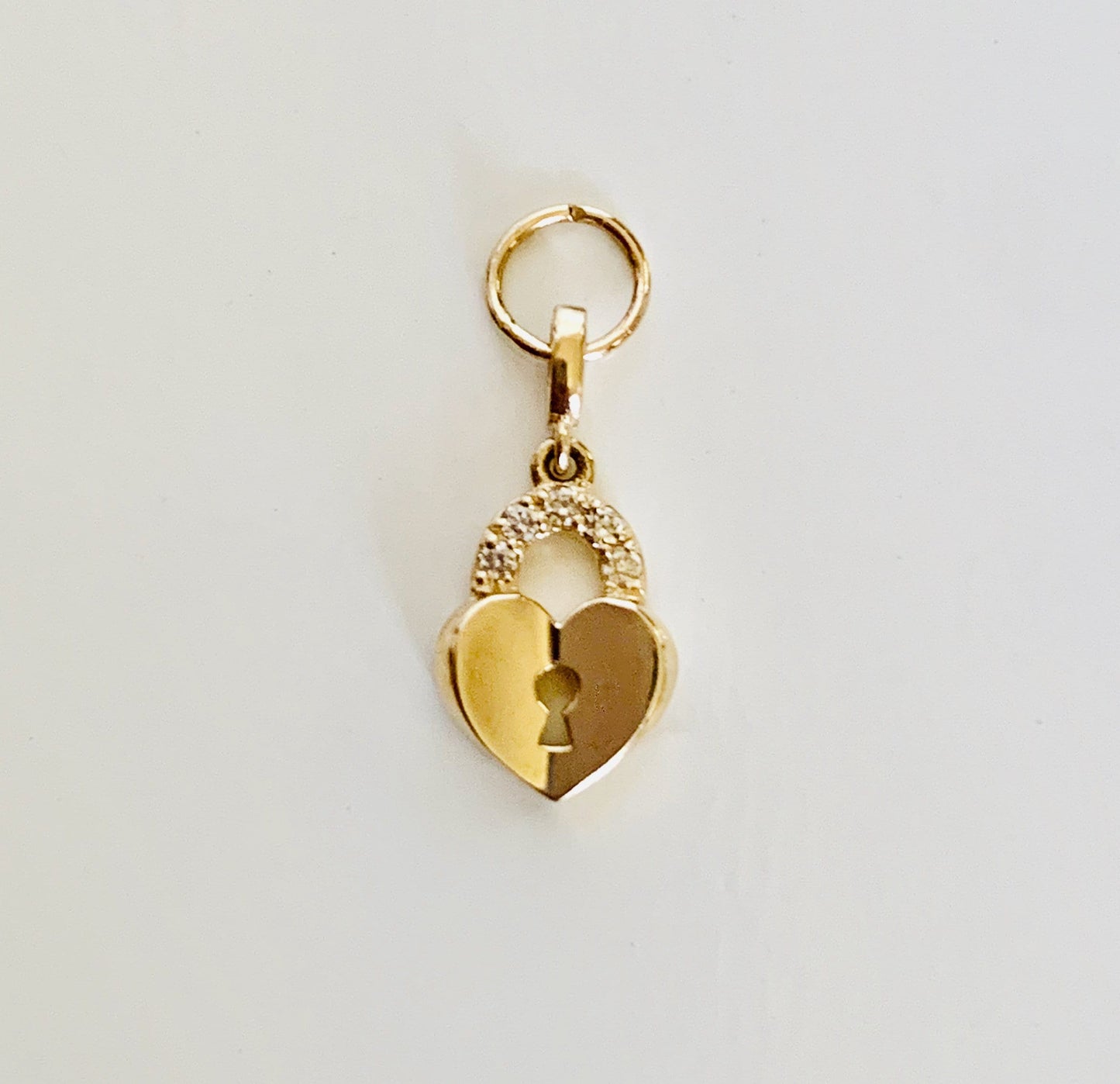 14K Solid Yellow Gold and Genuine Diamond Delicate Heart Padlock Charm / Pendant 10x6mm optional 14K Gold Cable Link Chain 16" or 18"