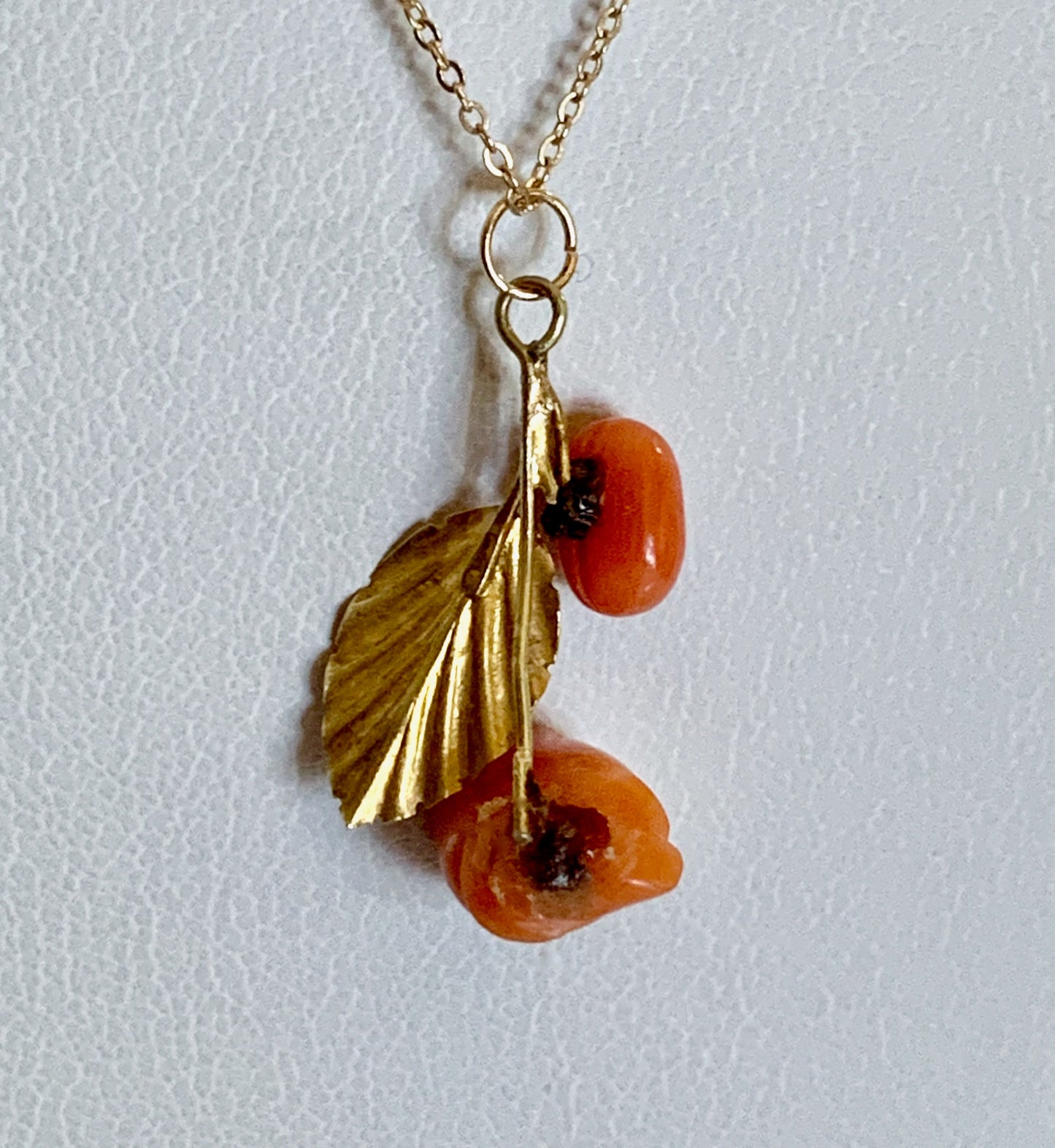 14K Solid Gold Floral Freeform Asymmetric Pendant with Genuine Carved Coral *optional 14K Gold Chain