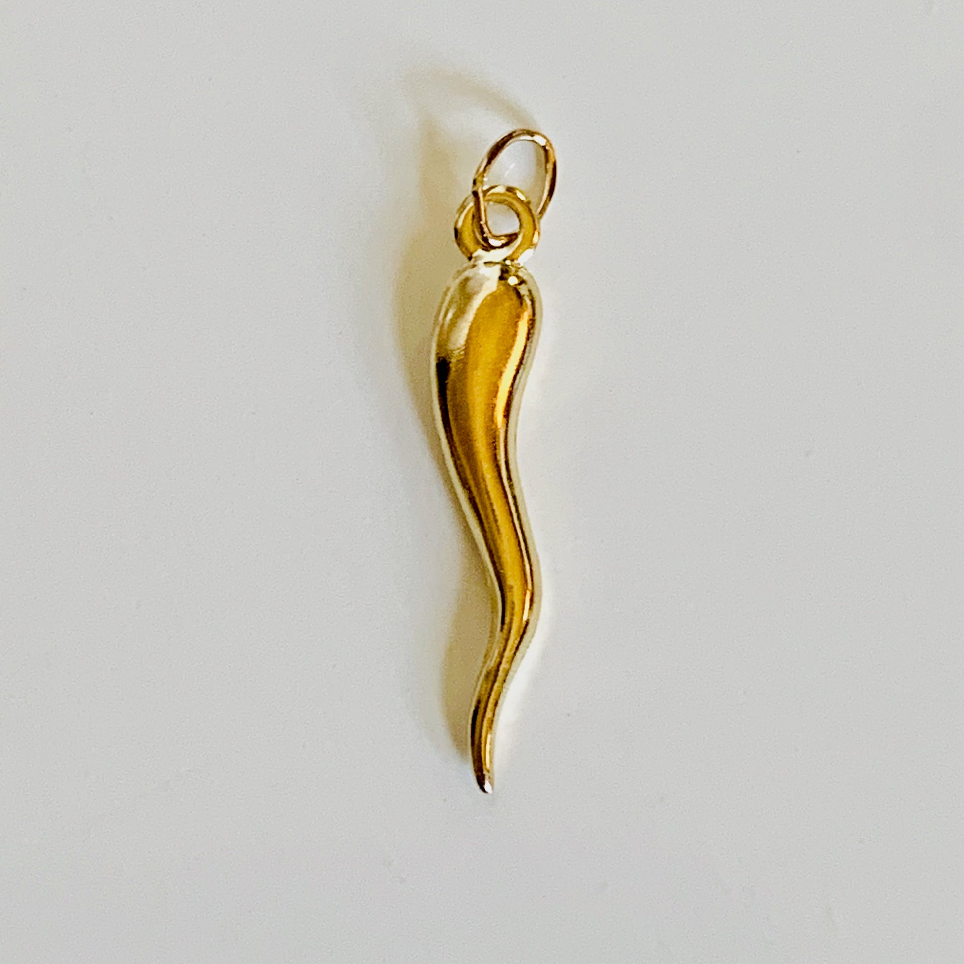 IOKA 14K Yellow Gold Cornicello Italian Horn Charm Pendant - 23mm, Double Sided, 0.88 Grams