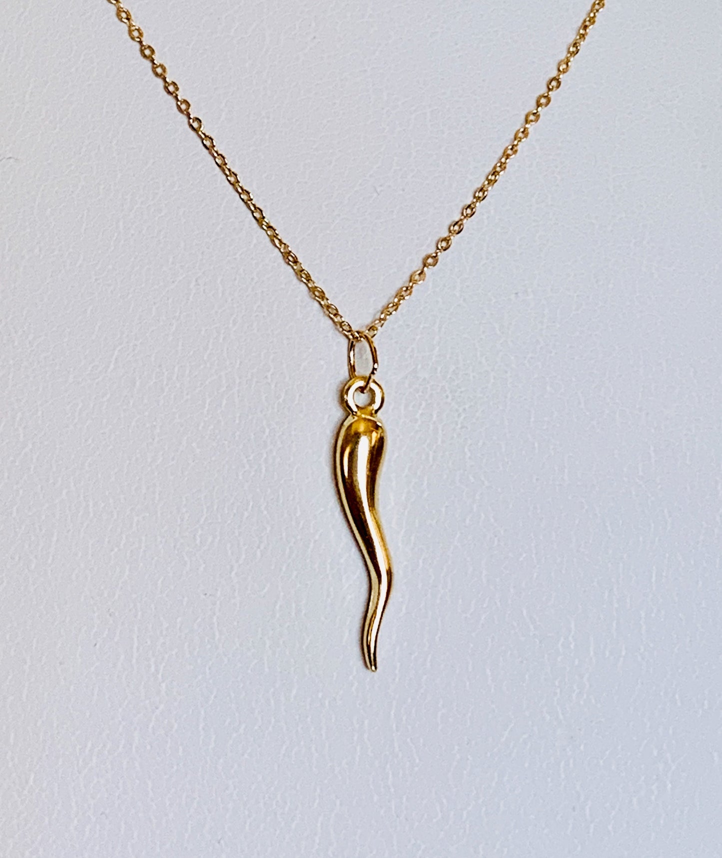 14K Gold 24mm Italian Horn Charm / Pendant - Corno 3D Cornicello Good Luck Devils Horn optional 14K Gold Cable Link Chain